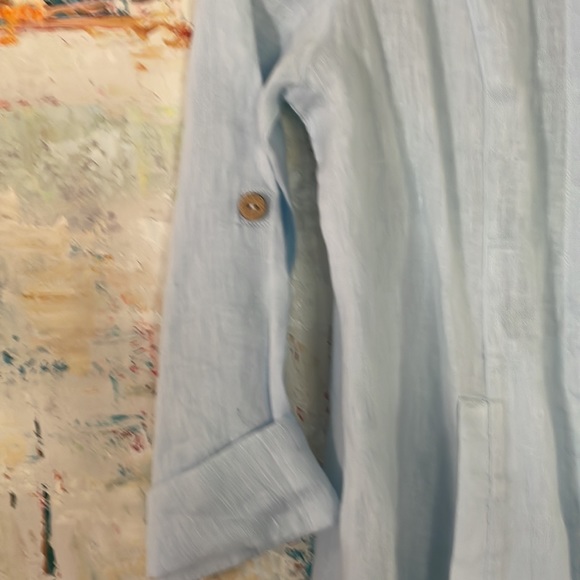 Soft Surroundings Linen Tunic Top Pockets Fitted Light Blue Lng Slv Sz XS - Picture 5 of 11